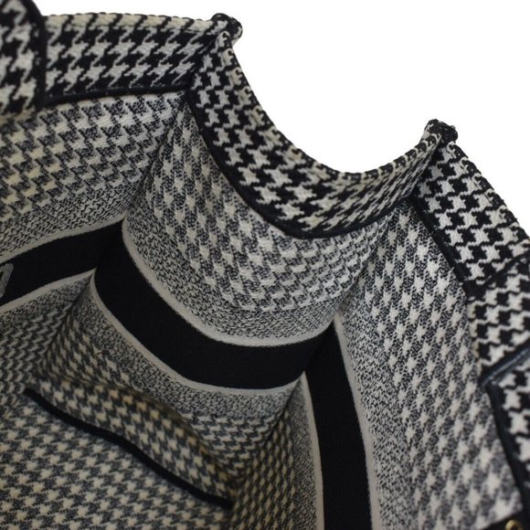 Authv CHRISTIAN DIOR Book Tote Hand Bag Houndstooth Canvas Leather Black - Picture 10 of 16